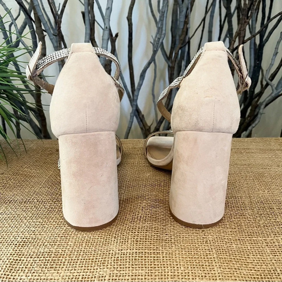 Steve Madden Varali Nude Rhinestone Block Heel Suede Sandals Size 10 - Picture 8 of 13